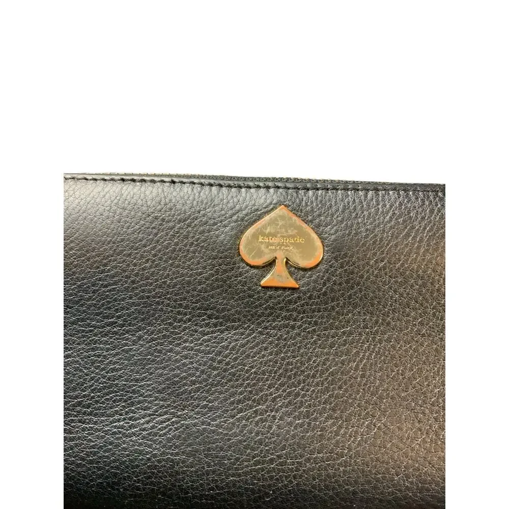Kate Spade New York Black Leather Zip Around Wallet Continental Pebbled Leather